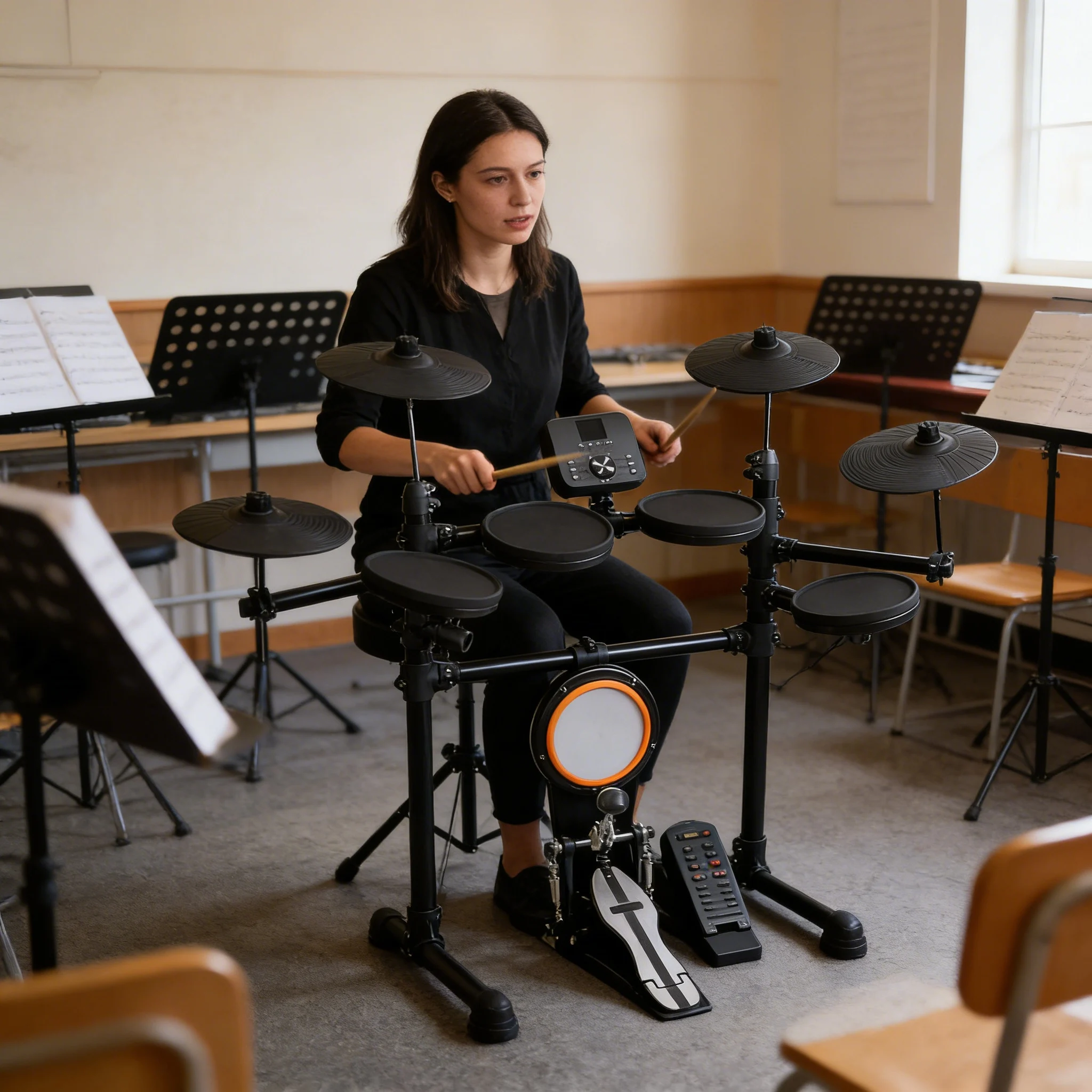 

Factory Direct Electric Drum Kit Professional Electronic Drum Set with Cymbals for Band Rehearsals & Live Performances