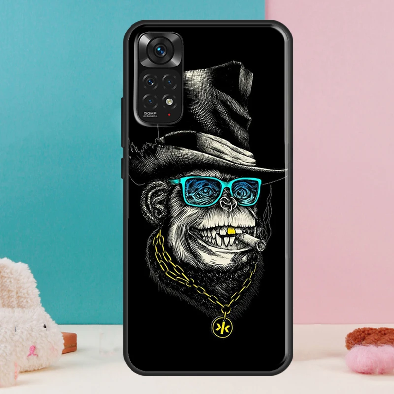 Funny Thinking Monkey With Headphone Case For Xiaomi Redmi Note 12 11 10 9 8 Pro 9S 10S 11S 12S Redmi 12C 9A 9C 10A 10C Coque