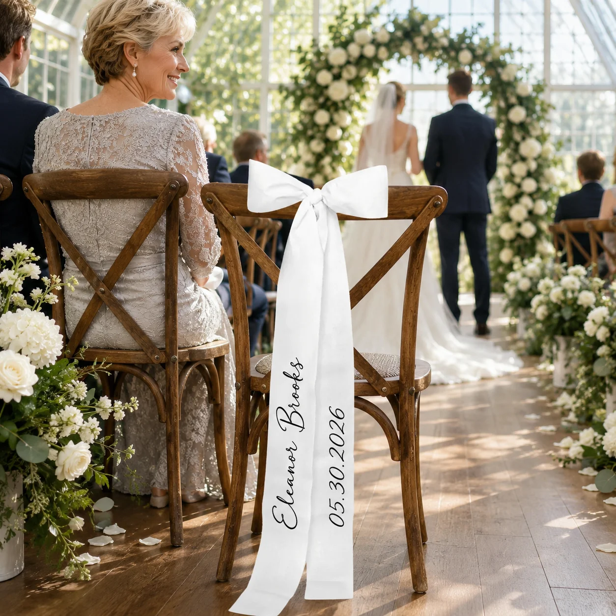 Personalized Wedding Chair Ribbon Custom Name Seating Bow for Wedding Sign Bridal Party Reception Ceremony Chair Decoration view 5