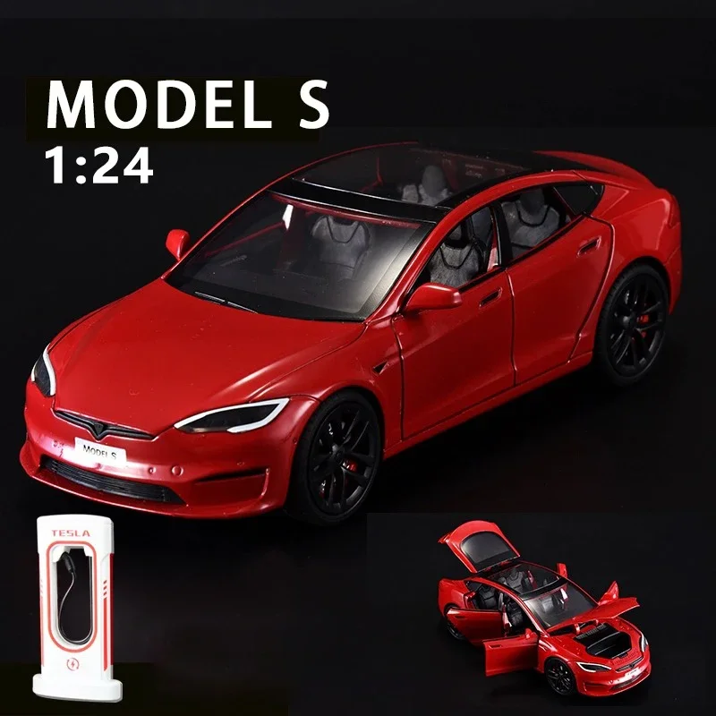 1/24 Tesla modelin S alaşım Metal pres döküm Model araba minyatürleri simülasyon ses ve hafif araç hediyeler için erkek