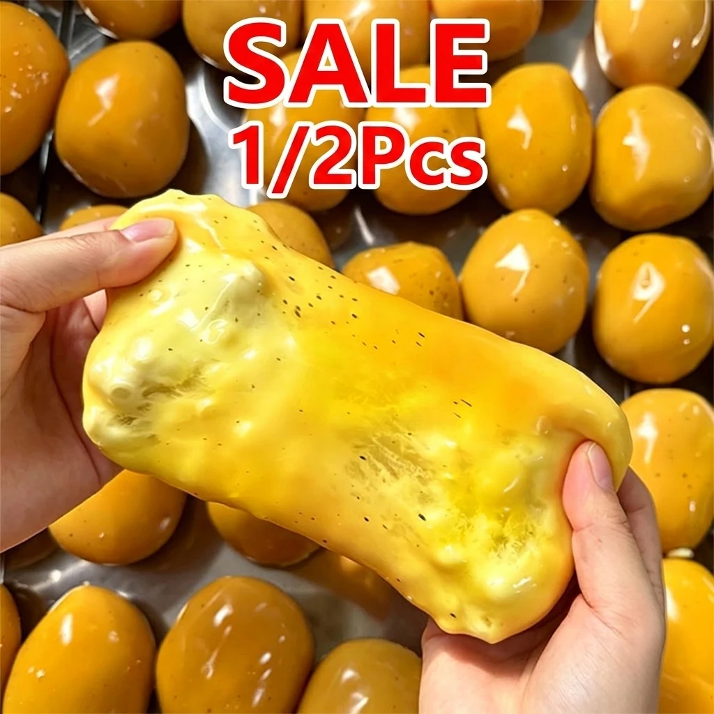 1/2Pcs Handmade Crispy Mango Stress Ball Fidget Toy Crunchy Squeeze Ball Round Blocks Filled ASMR Anti Stress Toys for Adults