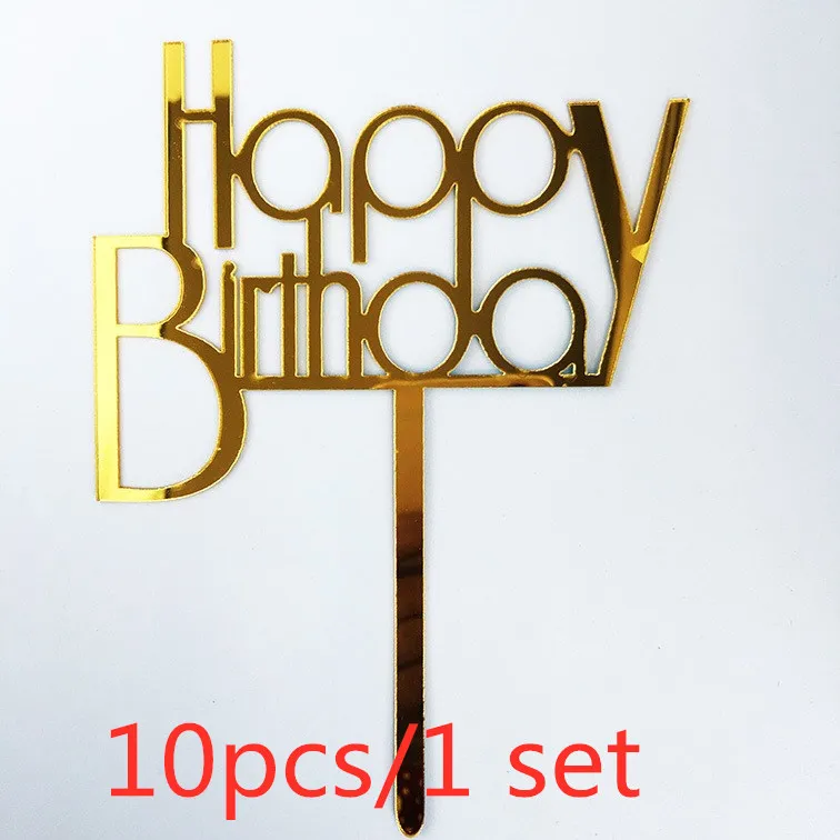 10 Stück Happy Birthday Tortendekoration Gold Acryl Kuchenflagge für Kindergeburtstag Geschenk Tortendekoration Backzubehör – Detail 14