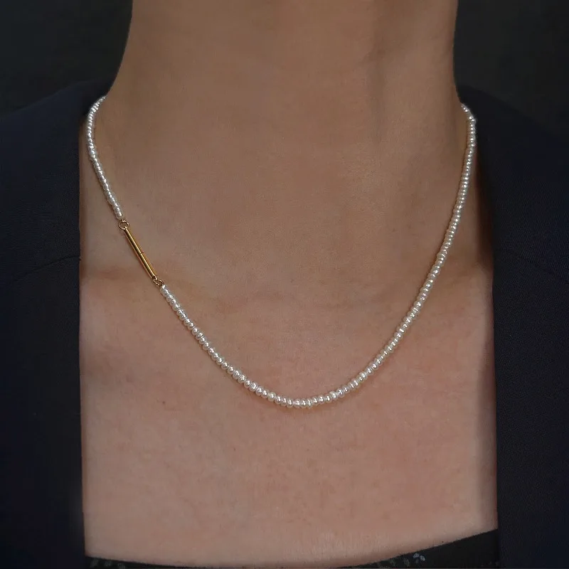 

Minar French Rice Freshwater Pearl Beads Beaded Necklace for Women 14K Real Gold Silver Plated Copper Strand Chokers Wholesale