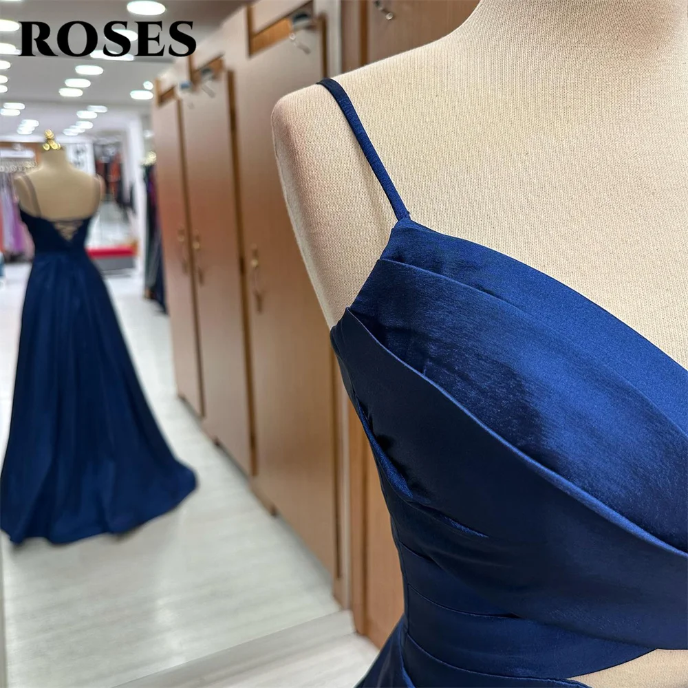 ROSES Spaghetti Strap Evening Gown Stain V Neck Elegant Prom Dresses A Line Wedding Evening Dress with Lace up Back Customized