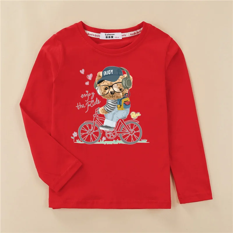 Aimi Lakana Kawai T-shirt Girls Little Bear Cycling Top Kids Spring Autumn Costume Newborn Cartoon Print Tees