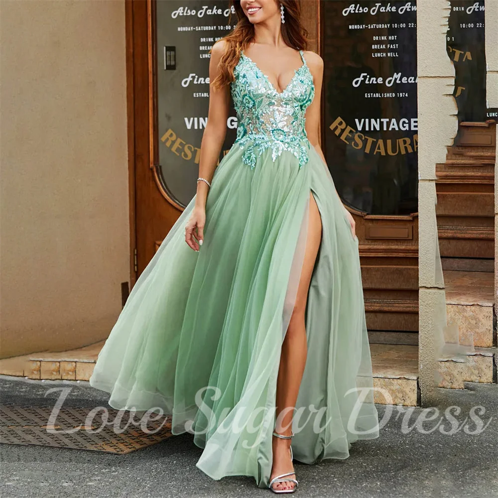 Sexy Backless Vestidos De Noite Para As Mulheres Uma Linha Lace Applique Long Prom Dress V Neck Formal Party Gowns vestidos para mujer