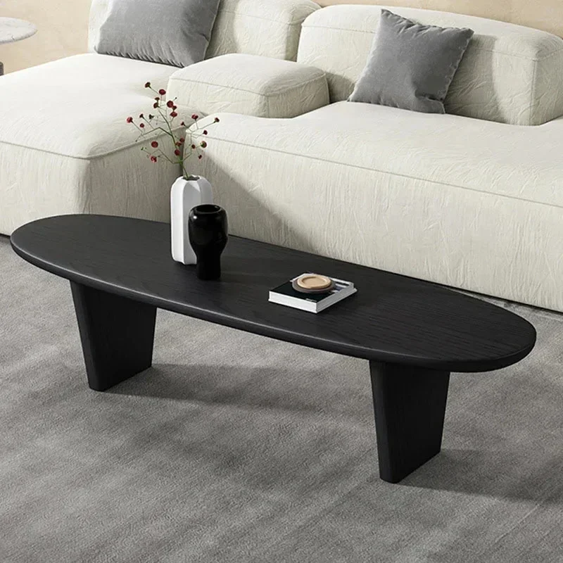 

Nordic Solid Wood Black Coffee Tables Upscale Creative Oval Minimalist Living Room Coffee Tables Furniture