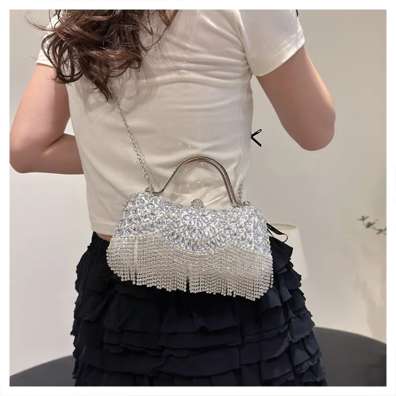 High Quality Tassel Diamonds Shoulder Bags Solid Chains Sense of Luxury Exquisite Party Handbags 2024 Fashion Versatile Hot Sale