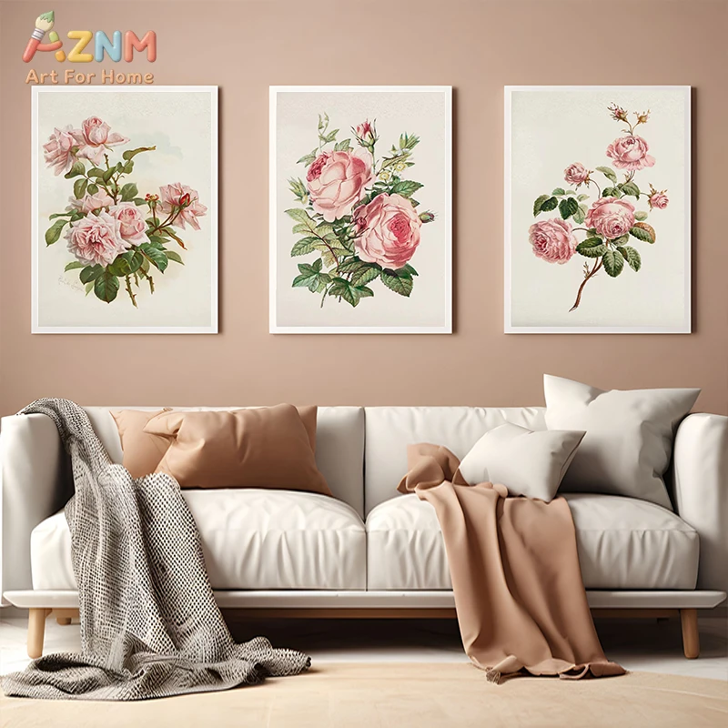 AZNM Vintage Floral Bird Canvas Wall Art, Unframed Robin Sparrow Hummingbird Print Poster, Shabby Chic Animal Painting for Bedro