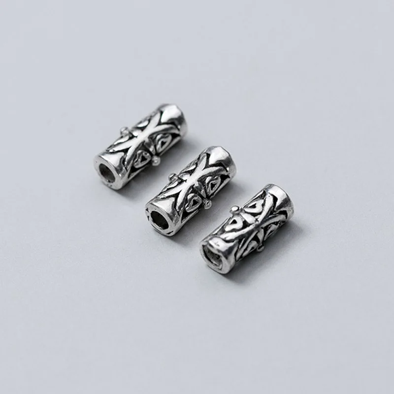 1pc/lot 925 Sterling Silver Clover Flower Tube Beads 9x4mm Antique Black Braided Rope Silver Spacers DIY Jewelry Accessories