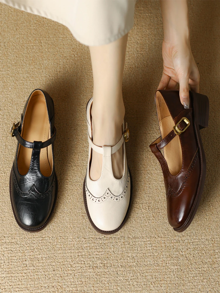 

Женские кожаные туфли Mary Jane Retro Sle с синим дизайном Briti Sle на плоской подошве на толстом каблуке Single oes Удобная повседневная обувь...