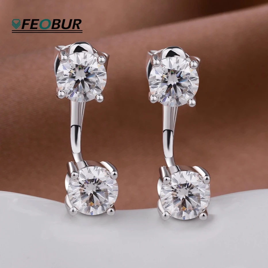 

FEOBUR 2cttw D Color Moissanite Stud Earrings for Women 925 Sterling Silver Round Two Diamond Drop Earring Certified Jewelry GRA