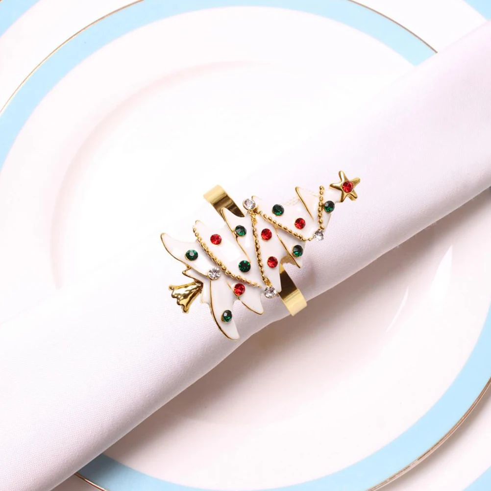 

4 Pcs Christmas Table Decor White Party Clasps Zinc Alloy Easy Clean Xmas Xmas Party Napkin Ring Decor Dining Accessories