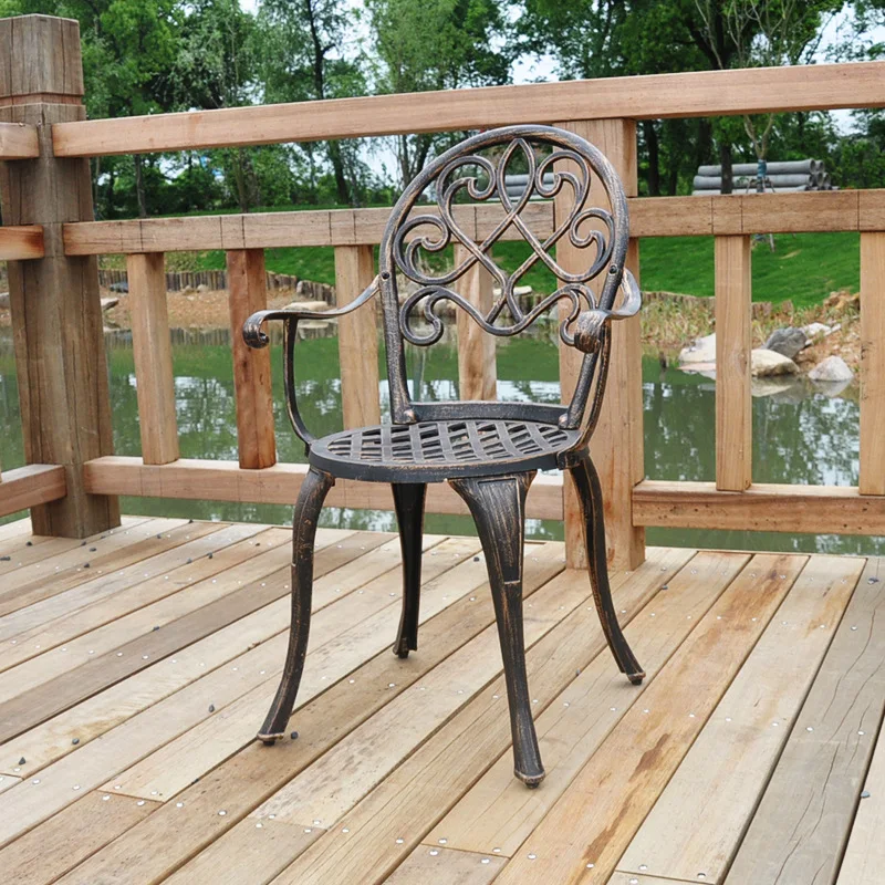 طقم طاولة وكرسي من الألومنيوم المصبوب في الهواء الطلق مكون من ثلاث قطع، مجموعة حمام سباحة لشرفة الحديقة الأوروبية