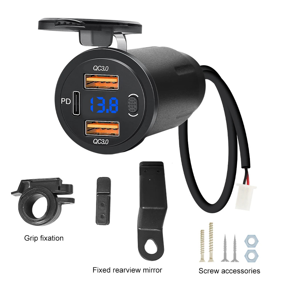 

PD QC3.0 Motorcycle USB Fast Charger Waterproof Type C Port Socket Connector With Voltmeter Digital Charge 12V Power Adapter