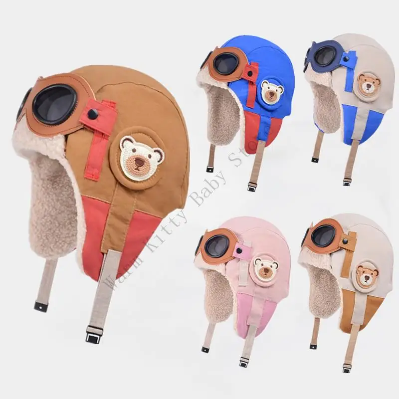 

Winter Plush Children Glasses Lei Feng Hat Adjustable Thick Fleece Ear Warm Bonnet For 4-12 Years Unisex Kids
