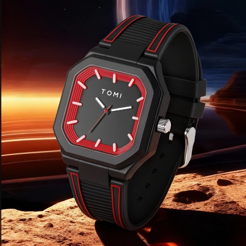 Men's Silicone Watch Square Men's Large Dial Silicone Tape Watch