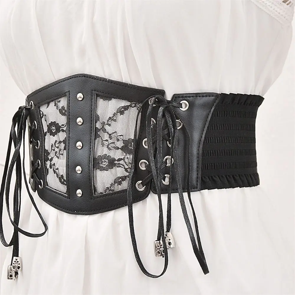 Simple PU Leather Lace Cummerbunds Dress Girdle Strap Female Waistband High Waist Wide Waist Belt Dress