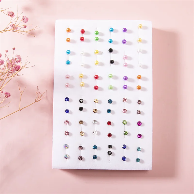 New 36Pairs/set Mixed Size Colorful Crystal Stud Earrings Set Women Plastic Rhinestone Earrings Sets for Girl Jewelry Party Gift