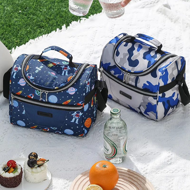 New Cartoon Printing Tote Cooler Lunch Bags Portable Outdoor Picnic Office School Insulation Bag with Shoulder Strap