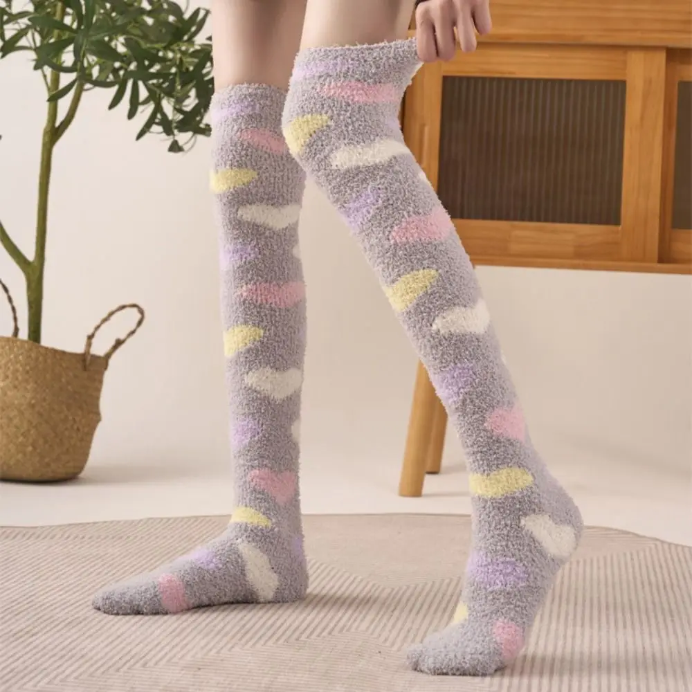 

Comfortable Thicken Warm Coral Fleece Stockings Heart Sleeping Floor Stockings Hosiery Sweet Long Tube Socks Winter