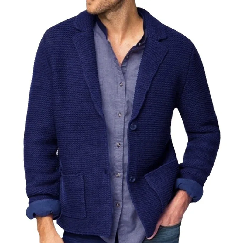 Men's luxury fashion autumn and winter knitted small suit with a lapel collar long sleeved sweater cardigan jacket men warm top