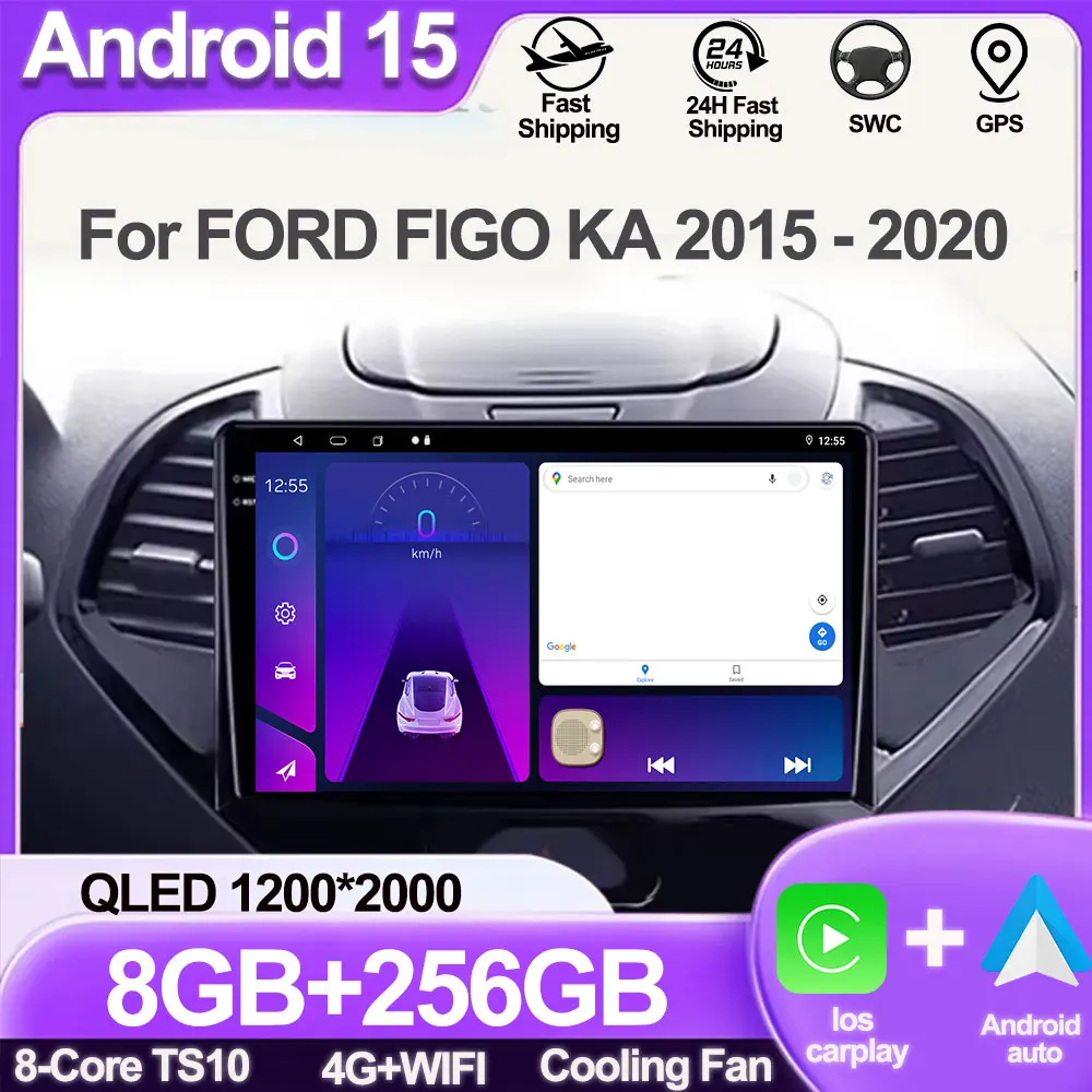 Car Radio Carplay Android For FORD FIGO KA 2015 2016 2017 2018 2019 2020 Automotive Bluetooth Multimedia Receiver Pantalla Coche