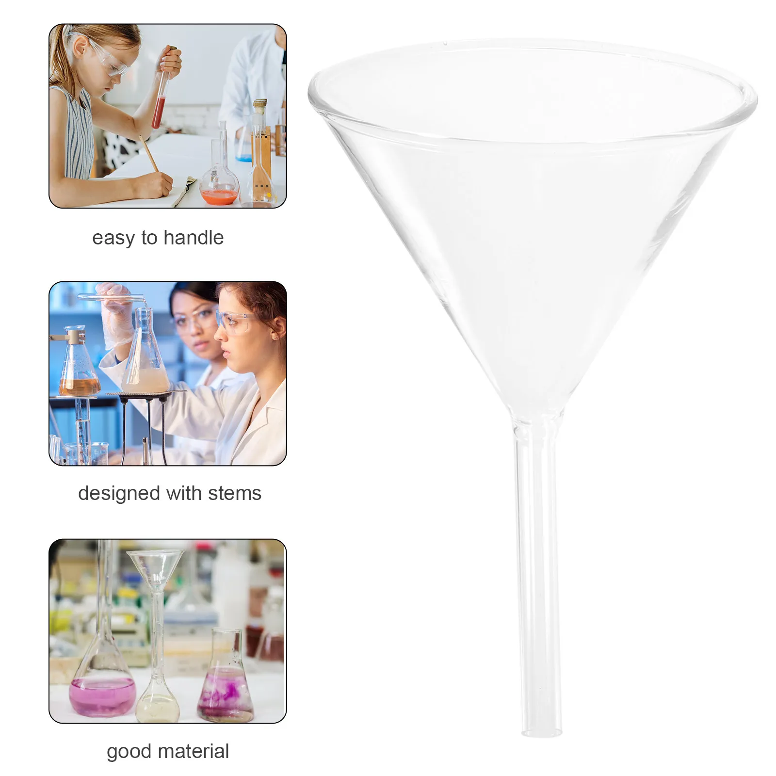 4Pcs Laboratory Glass Funnel Set Clear Borosilicate Glass Funnels for Experiment Filtration Scientific Filling and Filtering