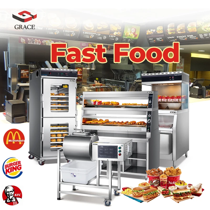GRACE Commercial Fast Food Equipment Set - Industrial Fryers Grills Warmers for Burger Chicken Sandwich Shop