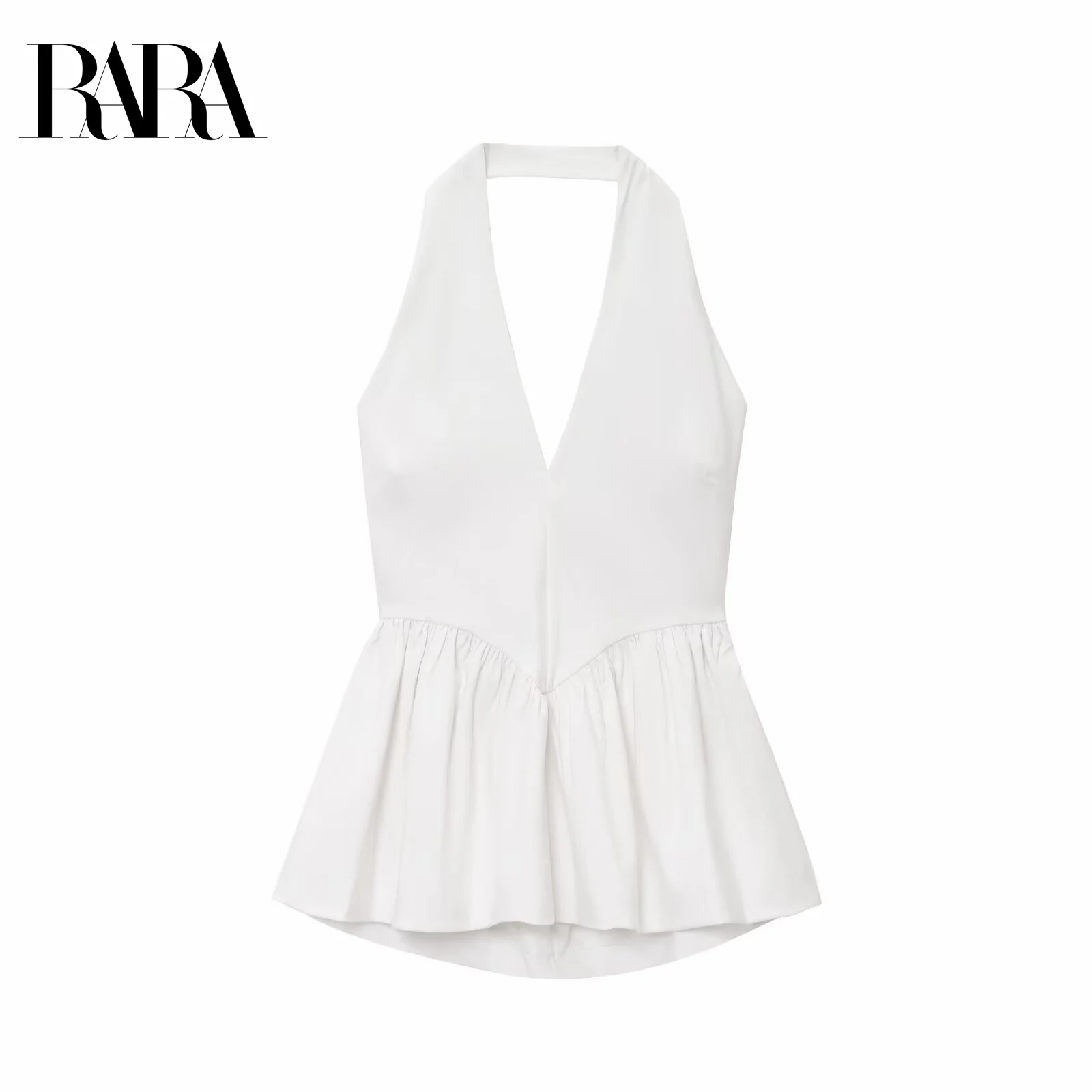 

RARA Ladies V Neck Sleeveless Halter Neck Camisole Top with Peplum Hem Stylish Feminine Fashionable Clothing