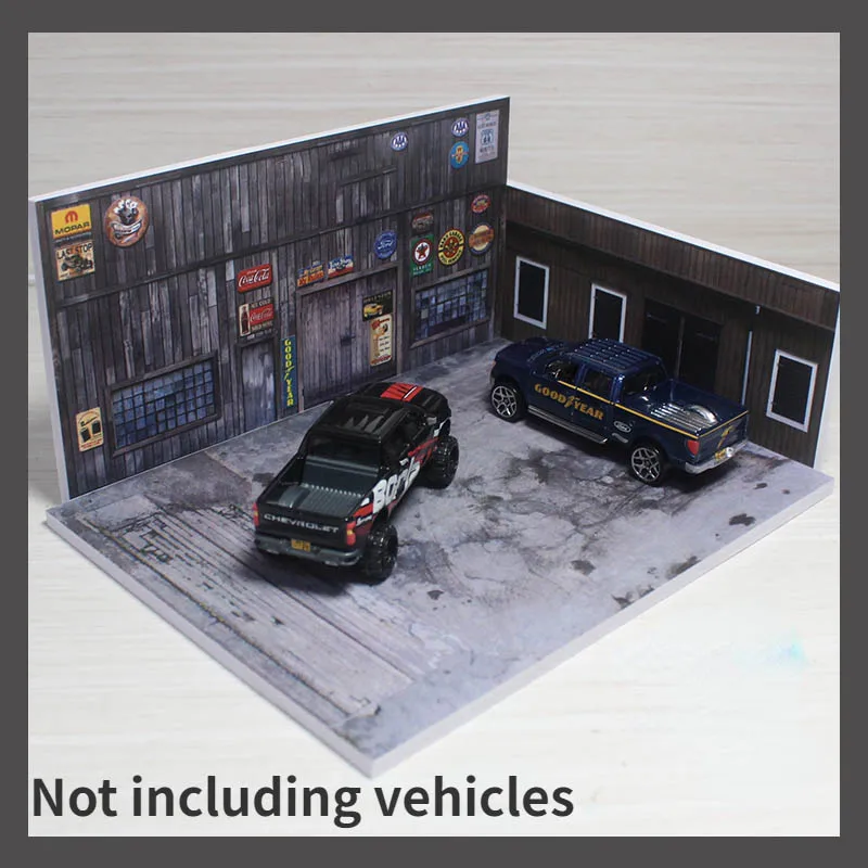 1:64 Diorama Car Garage Model Retro American Car Parking Lot Scene Display Model