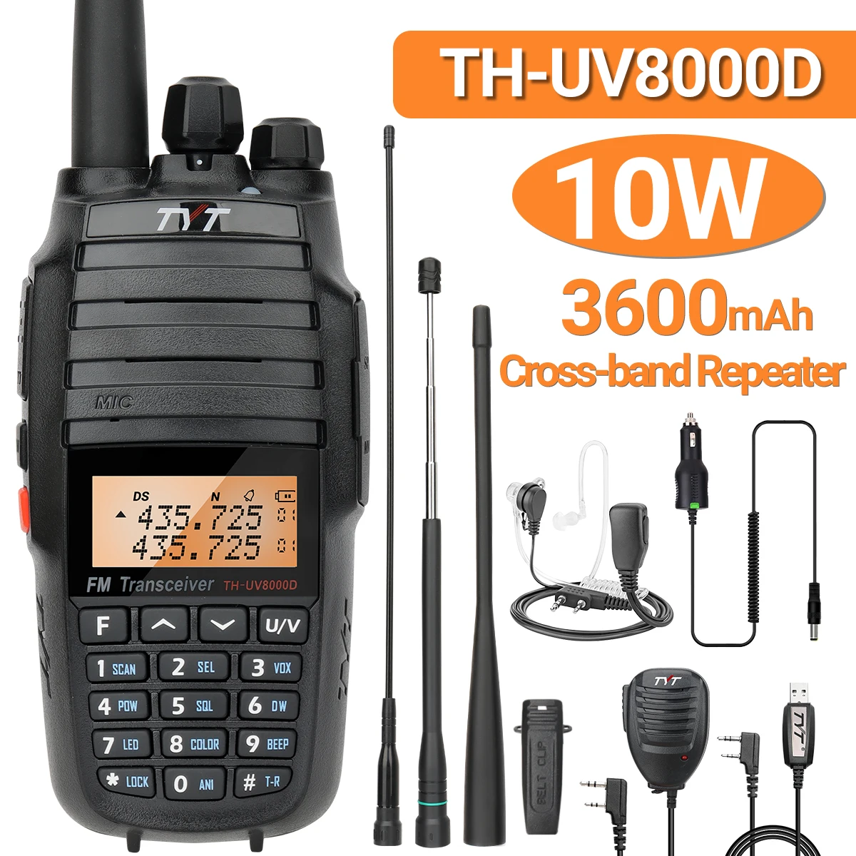 TYT TH-UV8000D 10 Вт рация, двухдиапазонный Ретранслятор с большим радиусом действия, высокомощный 16 км, Любительская двухсторонняя радиосвязь, аккумулятор 3600 мАч