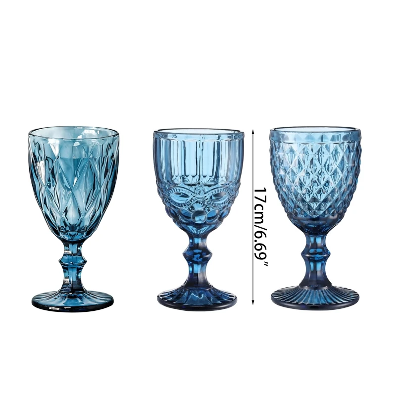 

Wine Glass Colored Goblet Vintage Pattern Embossed Glasses Goblets for Party Wedding Anniversary Restaurant Bar