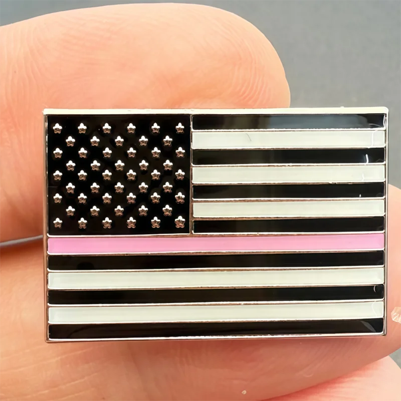 U.S.A Police  Pink Flag Metal Soft Enamel Lapel Badge Pins Brooches