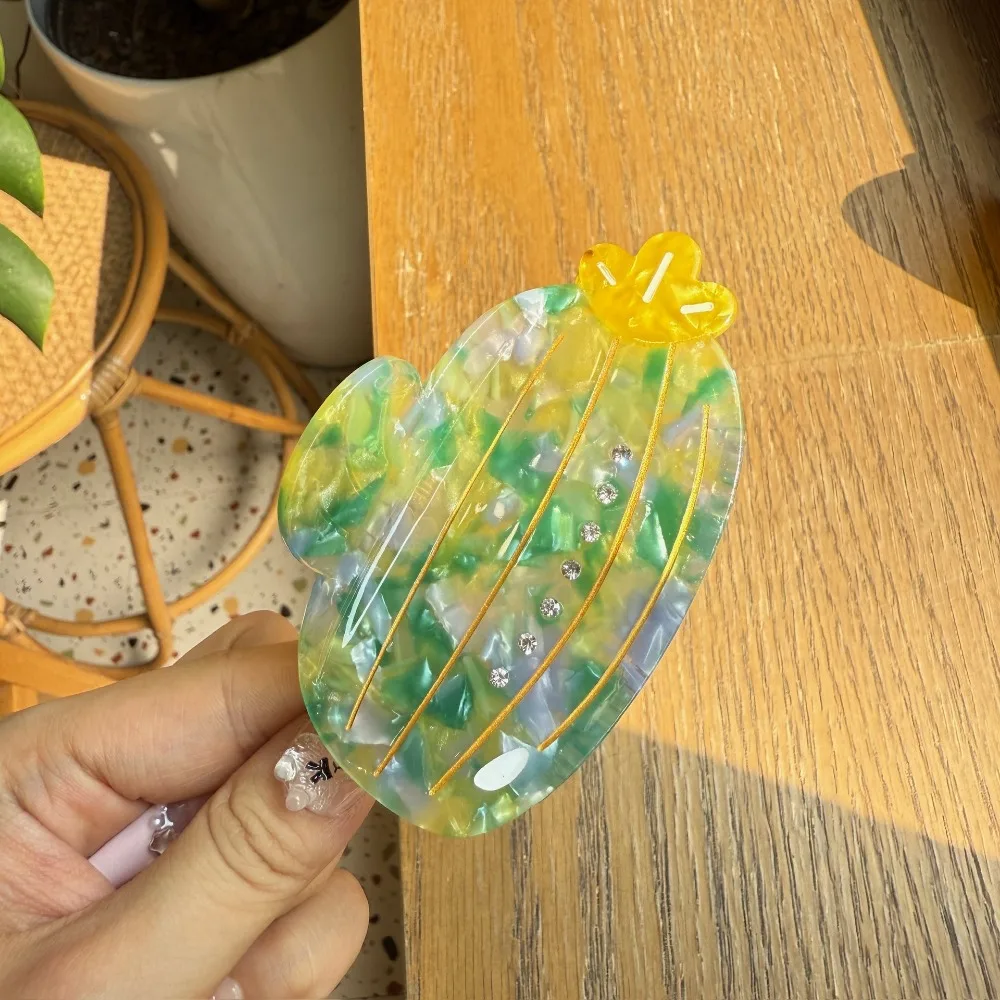 Funny Acrylic Christmas Hair Accessory Cactus Maple Leaves Acetic Acid Shark Clip Rhinestone Creative Cartoon Hair Claw Travel image 4