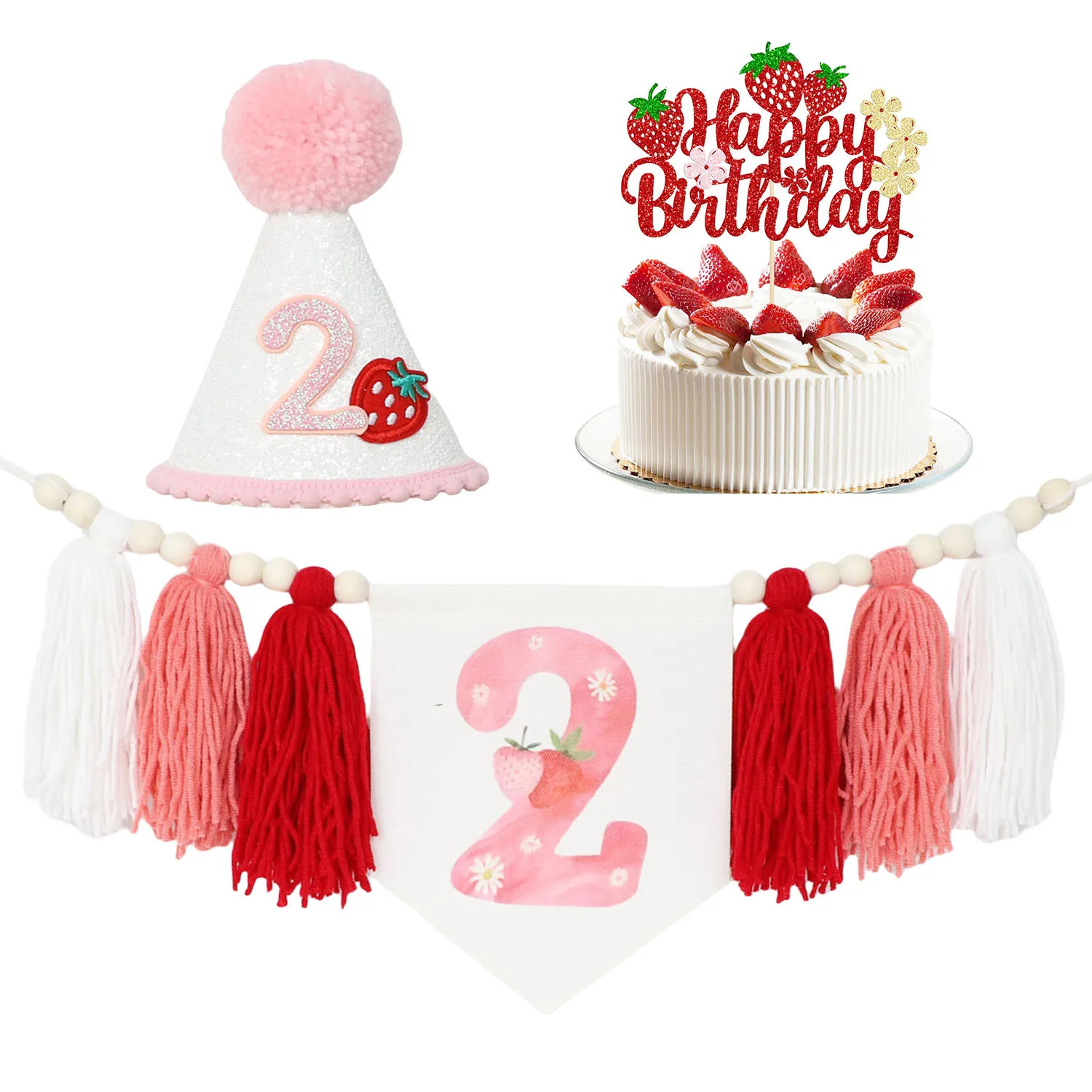 

Boho Strawberry Birthday High Chair Banner for Baby Girl Berry Sweet One Birthday Party Decorations Backdrop Wall Hanging Decor