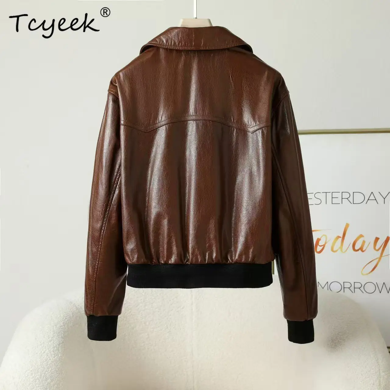 Tcyeek véritable peau De vache printemps automne à la mode revers couleur unie femmes veste en cuir véritable Jaqueta De Couro légitime Feminina