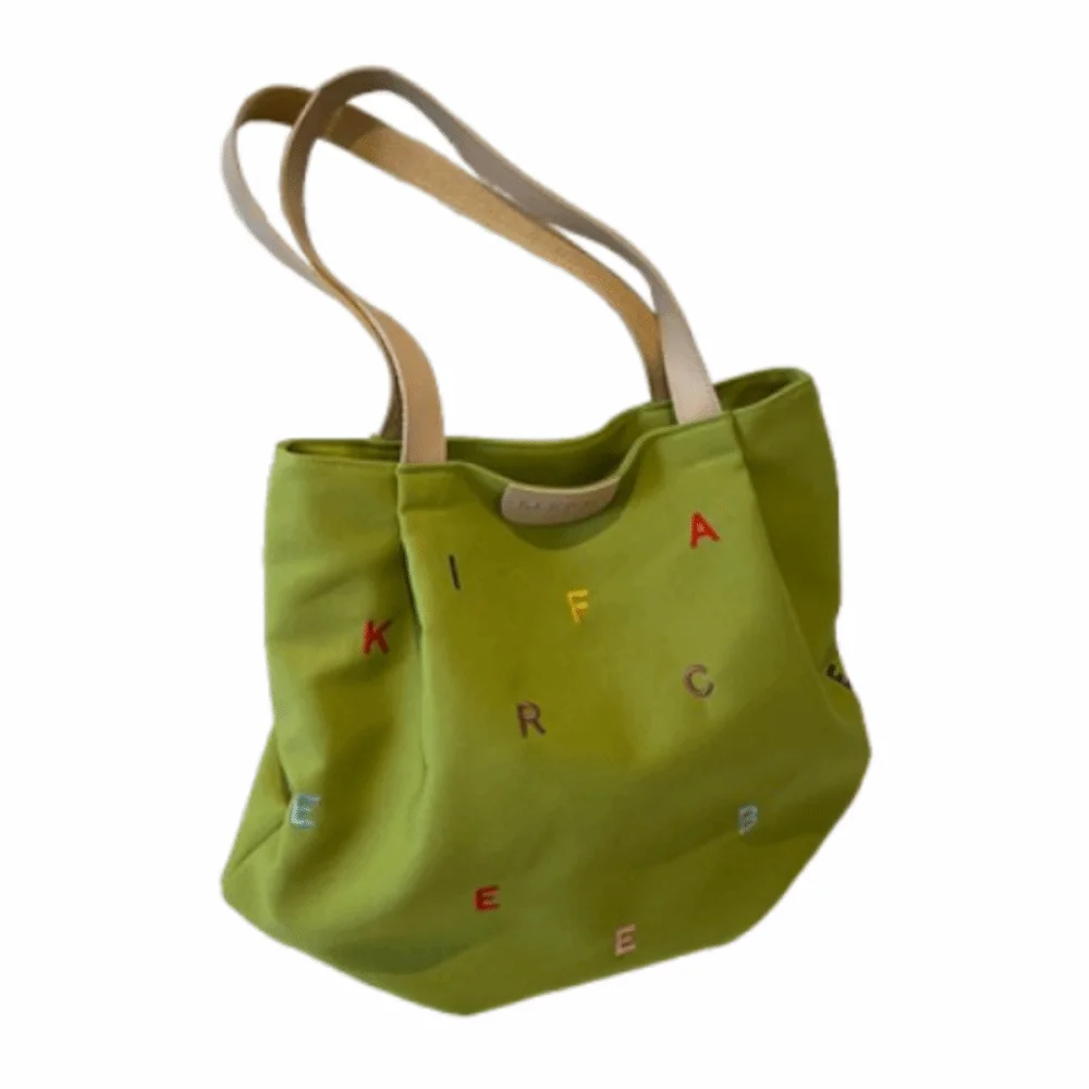 

Casual Embroidery Letter Handbag Inner Pocket Lightweight Student Tote Bag Large Capacity Portable Elegant Shoulder Bag