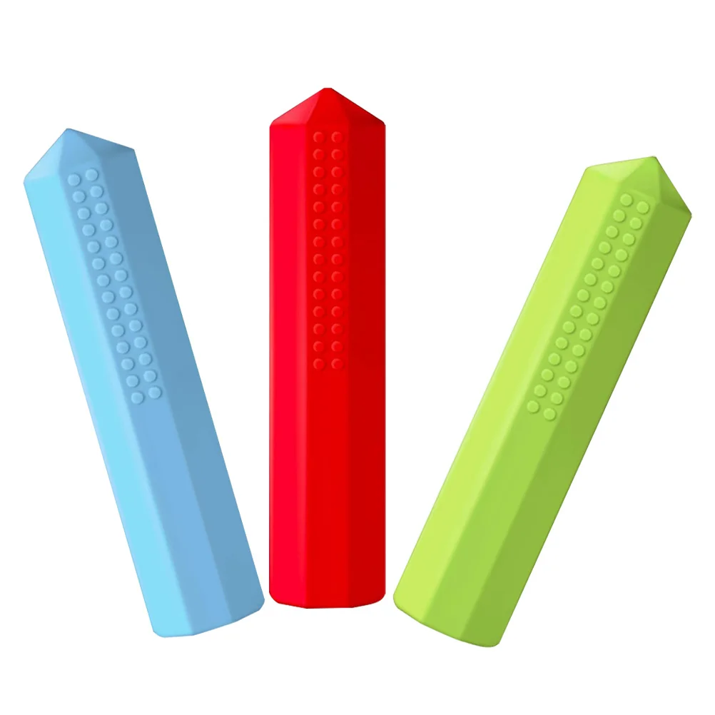 3 قطعة قبعات ممحاة قابلة للمضغ من السيليكون للمهارات الحركية عن طريق الفم أحمر أزرق أخضر أنابيب مطاطية محايات علوية لقلم الرصاص لـ