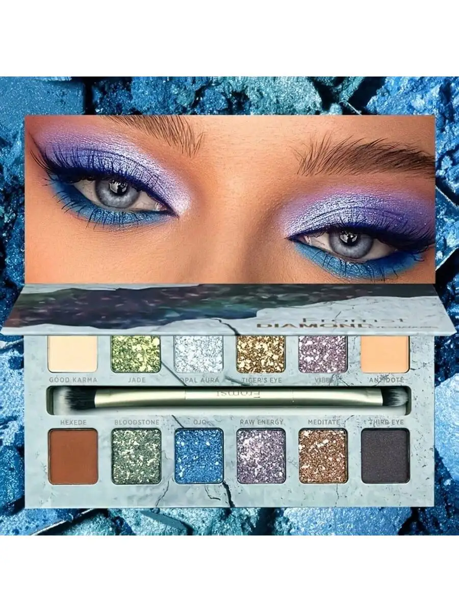 12-kleuren blauw oogschaduwpalet - mat/glans/glitter, waterdicht zweetbestendig, toneelmake-up/feest, wordt geleverd met een spiegelgeschenkdoos