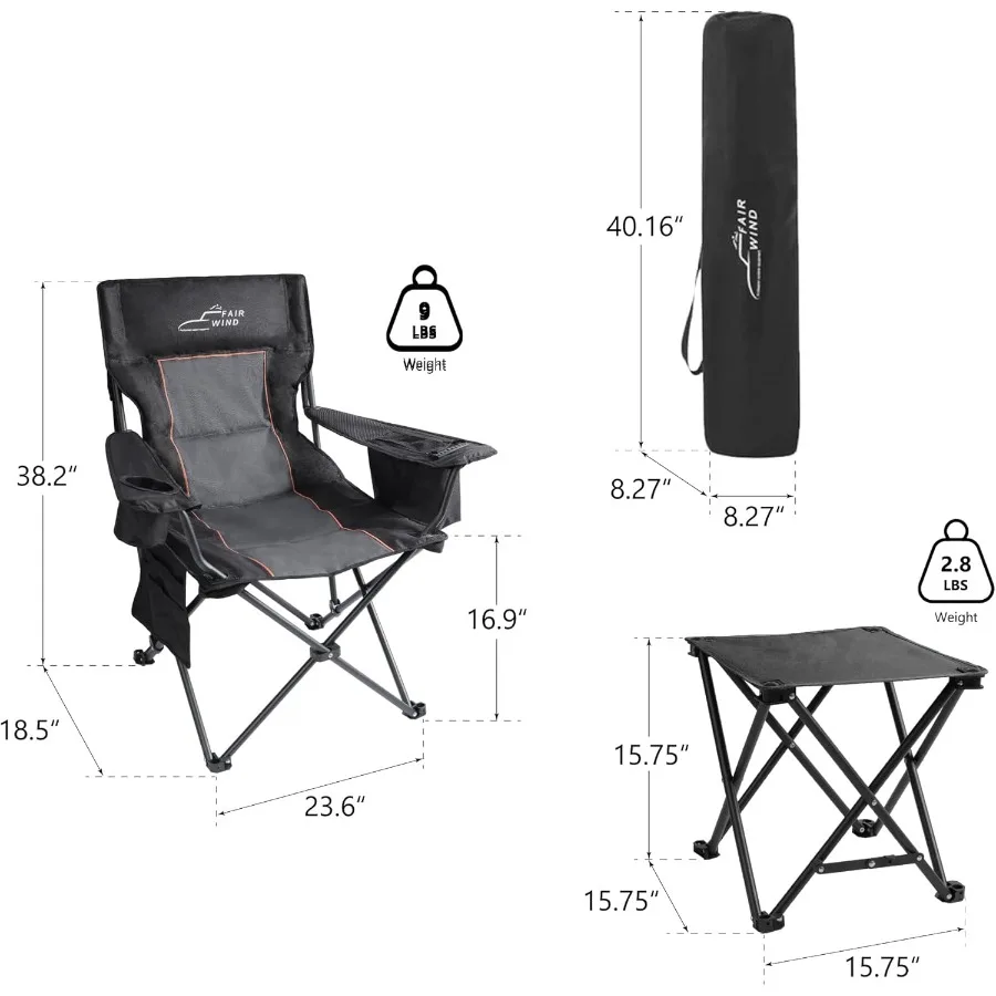 كرسي تخييم مبطن كبير الحجم مع مجموعة مقاعد مسند للقدمين للاستخدام الخارجي ودعم شديد التحمل حتى 300 رطل حقيبة تبريد متكاملة S #3