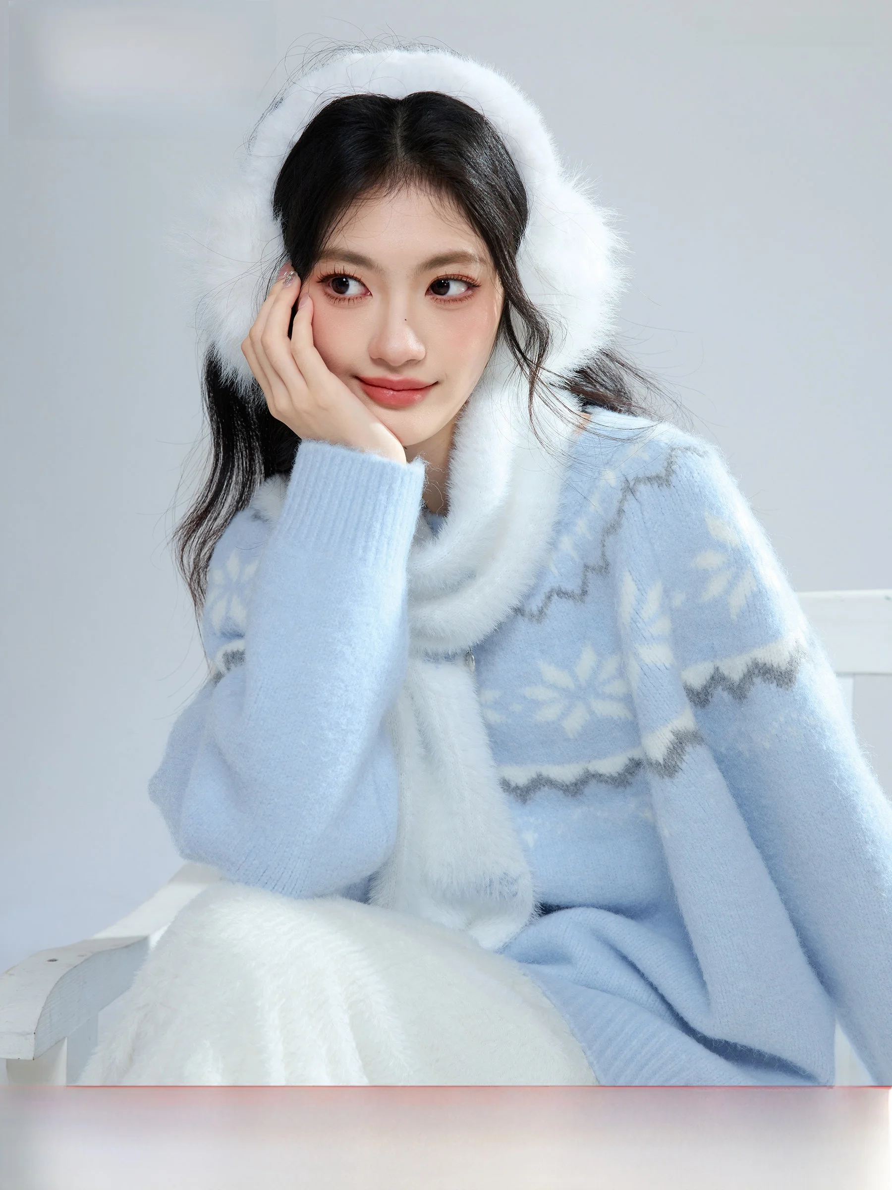 

Blue Fce Snowscape Nordic Sle Fair Isle Knitted Sweater Coat Women's Autumn Winter Small Size Lazy Outerwear