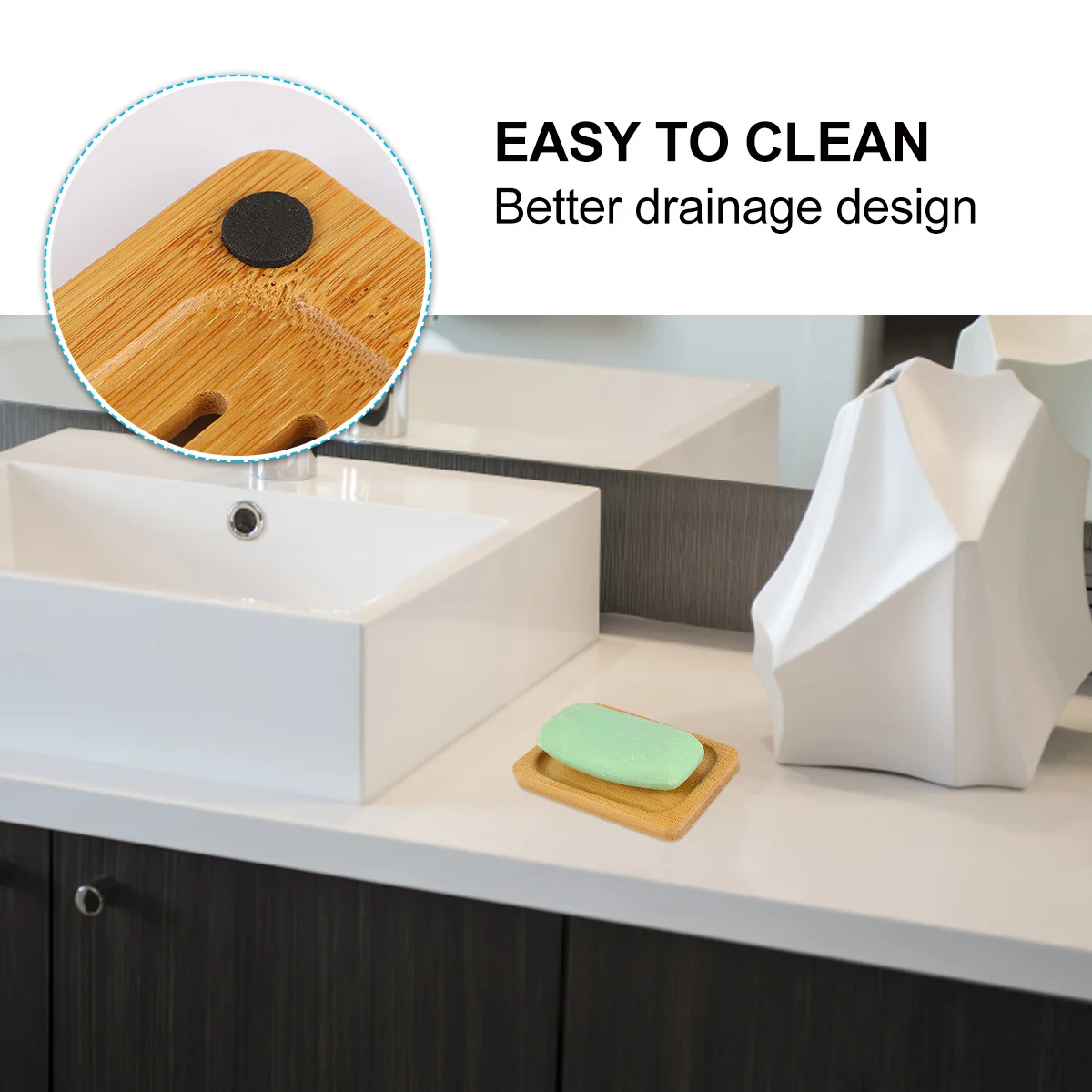 

1Pcs Bamboo Wood Soap Holder Premium Drainage Design for Bathroom Sink Organizer Eco- Saver with Quick Dry