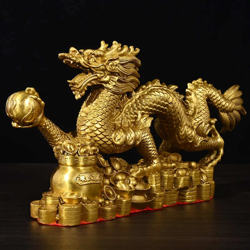 

Brass Zodiac Dragon Ornament Copper Treasure Basin Dragon Home Office Desk Decoration Creative Gift Craft