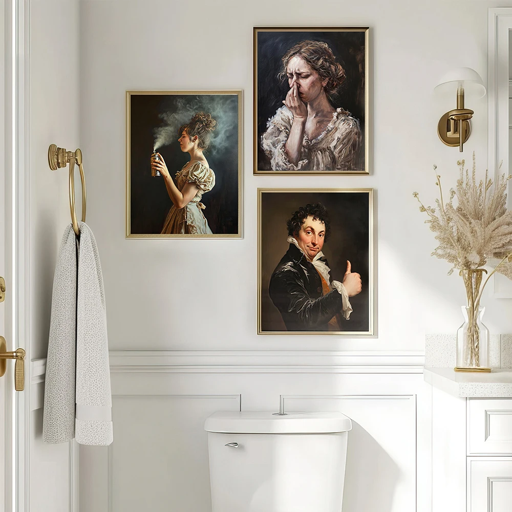 Abstract Vintage Funny Woman Portraits Posters Print Canvas Painting Wall Art Stinky Bathroom Pictures For WC Toilet Room Decor