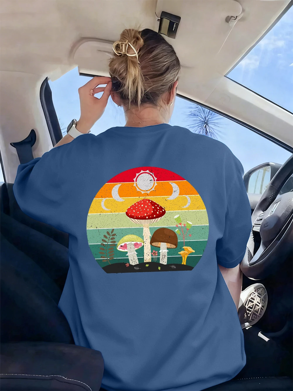 

Mushroom Moon Witchy Prints T-Shirt Womens Summer O-Neck T Shirts Comfortable Loose Short Sleeve Tops Casual Soft Woman Clothing