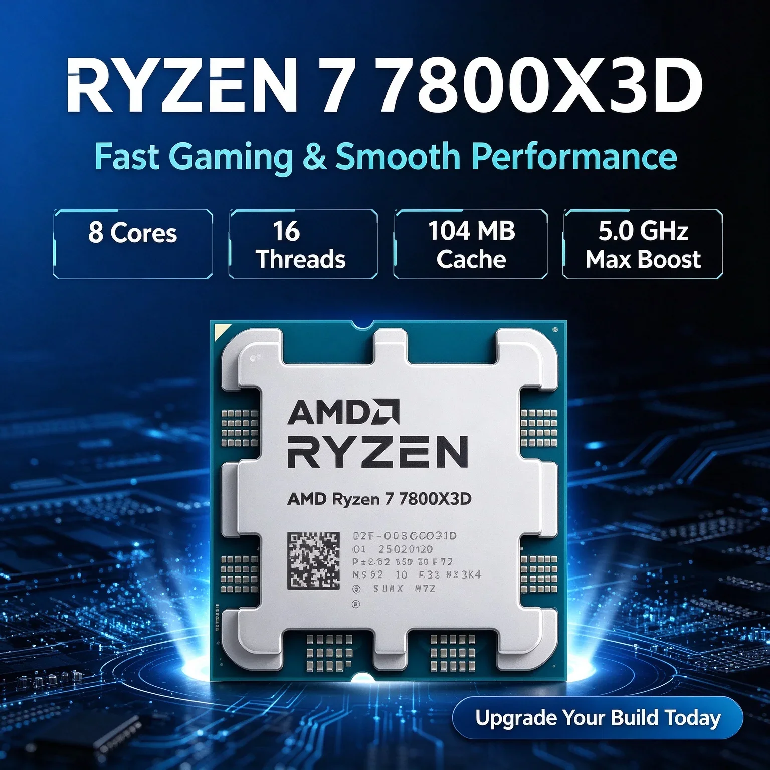 AMD Ryzen 7 7800X3D AM5 CPU High Performance 8-Core 16-Thread 4.2GHz 96MB L3 Cache 120W Desktop Processor No Cooler