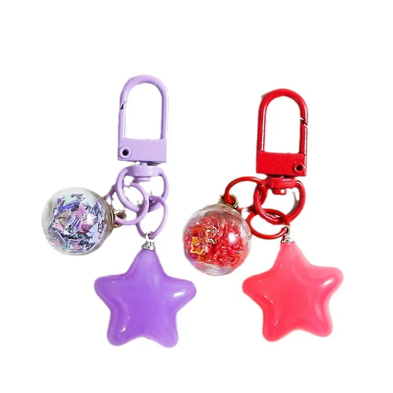 2pcs Metal Keyrings Buckle With Jelly Stars Bottle Pendant Colored Keychain For Diy Jewelry Making Key Accessories Wholesale