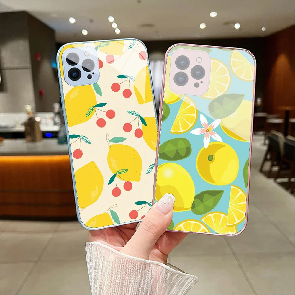 Fruit Lemon Phone Case For IPhone 15 14 13 12 Mini 11 Pro Max X XS XR 6 7 8 SE Plus Glass Hard Cover