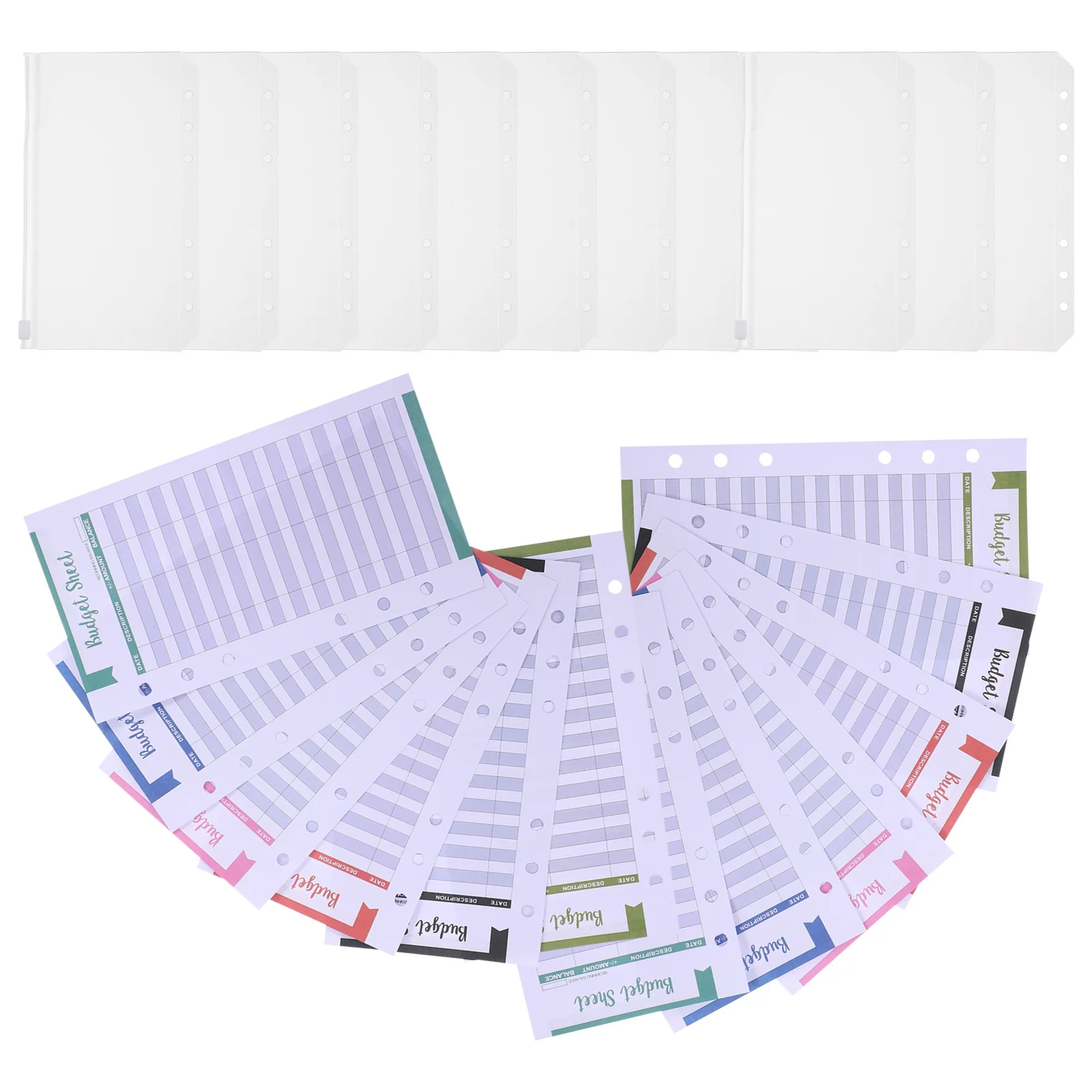 

24 шт., бюджетные листы формата А6, карманы для переплета из ПВХ, 6 колец, вкладыши, конверты на молнии, отслеживатель расходов, вставки для управления деньгами, финансовые